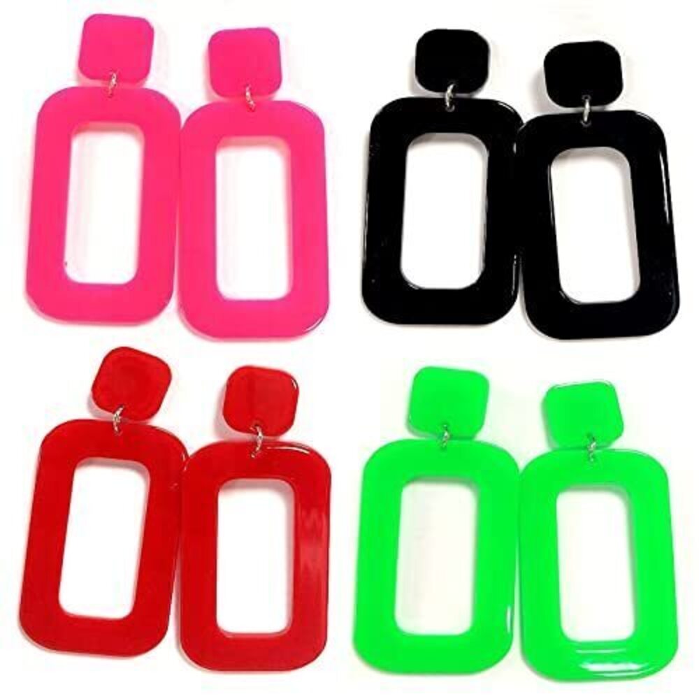 4465 Vintage Minimalist Multicolor Acrylic Geometric Square Hollow Drop